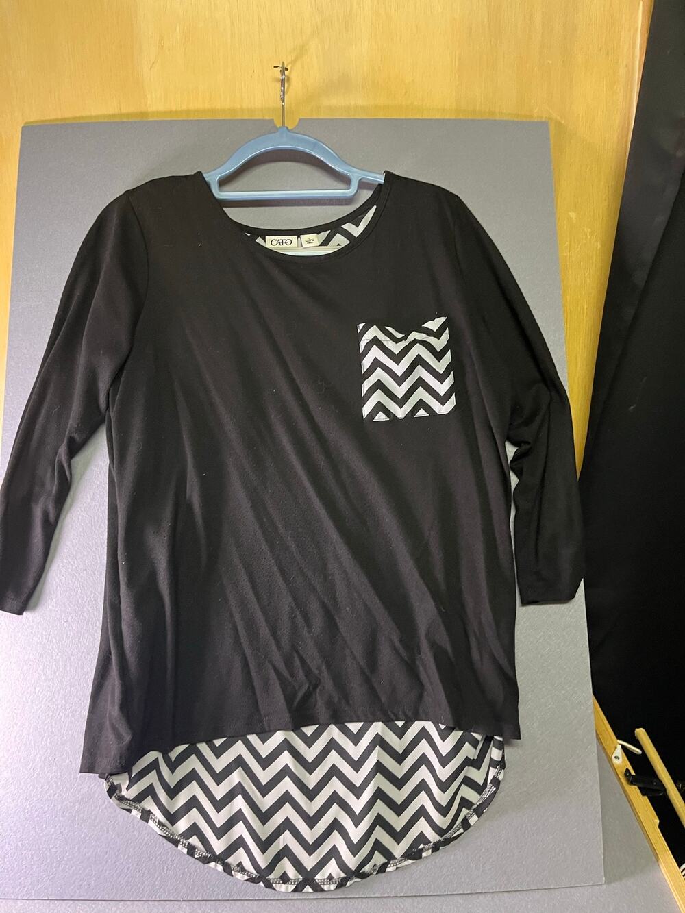 Cato Black & White Chevron Print Layered Top